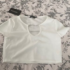 pretty little thing white chain detail crop top